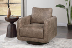 Gorgeous Auburn Color Leather Like Fabric 1pc Swivel Accent Chair Upholstered Living Room Chair Wooden Base