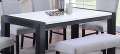 Elegant White Faux Marble Top 1pc Table Charcoal Legs Wooden Dining Table Modern Sleek Two-Tone Dining Table