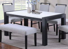 Elegant White Faux Marble Top 1pc Table Charcoal Legs Wooden Dining Table Modern Sleek Two-Tone Dining Table