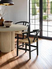 Black Wooden 2pc Side Chairs Dining Room Furniture Kitchen Dining Chair Woven Rope Seat Modern Style