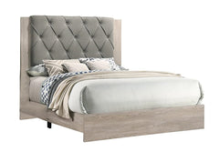 Contemporary 1pc Cream Finish California King Size Bed Bedroom Furniture Gray Tufted Design Headboard Rubberwood 1pc Bedframe