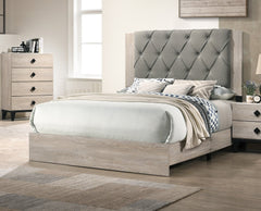 Contemporary 1pc Cream Finish California King Size Bed Bedroom Furniture Gray Tufted Design Headboard Rubberwood 1pc Bedframe