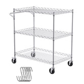3-Tier Utility Cart Rolling Cart on Wheels 30"x18"x32.4" 661 LBS 6 Hooks