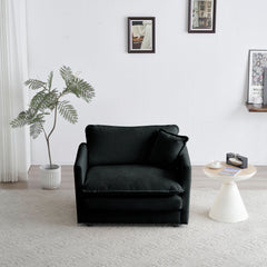 Modern Accent Chair with Ottoman, Living Room Club Chair Chenille Upholstered Armchair , Reading Chair for Bedroom, Black Chenille