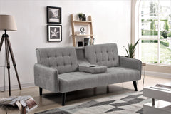 72" Sleeper Sofa Bed - Convertible Folding Backrest to Full Bed with Cup Holder & Drop-Down Table - Space Saving Linen Sofa for Small Spaces - Easy Assembly, Grey