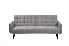 72" Sleeper Sofa Bed - Convertible Folding Backrest to Full Bed with Cup Holder & Drop-Down Table - Space Saving Linen Sofa for Small Spaces - Easy Assembly, Grey