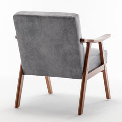 Accent Chair with Microfiber Upholstery and Solid Wood Frame, Classic Mid-Century Modern Living Room Furniture for Extra Seating, Grey