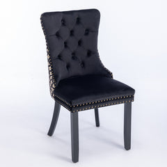Classic Velvet Dining Chairs, High-end Tufted Solid Wood Contemporary Velvet Upholstered Dining Chair with Wood Legs Nailhead, SET OF 2,Black and Patterned,SW2201BK