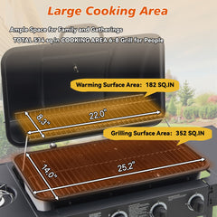 4 Burner BBQ Propane Gas Grill with Side Burner 42000 BTU Output Stainless Steel Barbecue Grill with Enamel-Coated Grates and Side Tables for Outdoor Cooking Kitchen and Patio Backyard.