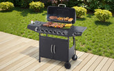 6 Burner BBQ Propane Gas Grill with Side Burner 59000 BTU Output Stainless Steel Barbecue Grill with Enamel-Coated Grates and Side Tables for Outdoor Cooking Kitchen and Patio Backyard.