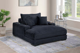 Modern Chaise Lounge w 2/ Cup Holders USB Ports Black Corduroy Wooden Legs Pillows Plush Couch Sofa Chaise
