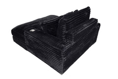 Modern Chaise Lounge w 2/ Cup Holders USB Ports Black Corduroy Wooden Legs Pillows Plush Couch Sofa Chaise