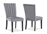 2pc Casual Upholstered Velvet Upholstery Chair Channel Tufted Back Wooden Dining Room Furniture Gray Black