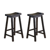 Black Finish 29-inch Bar Height Stools Set of 2pc Saddle Seat Solid Wood Casual Dining Home Furniture