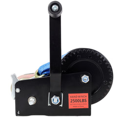 2500LBS Hand Winch,with 32.8FT Blue Strap,Black Shell,4.1:2.4:1 Gear Ratio Portable Winch,Two-Way Ratchet,Manual Operated Hand Crank Winch for Trailer, Boat or ATV Towing