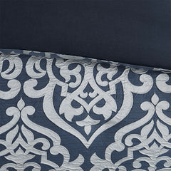 8 Piece Jacquard Comforter Set Navy/Silver Cal King