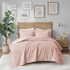 Twin Embroidered Medallion Faux Fur Ultra Plush Comforter Mini Set