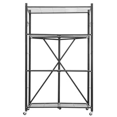 Folding Storage Shelf with Wheels 4-Tier No Assembly Organizer Shelf Black