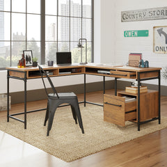 L-Shaped Desk with 1-Inch Thick Desktop, Brown finish