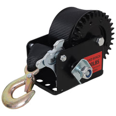 600LBS Hand Winch,with 19.6FT Black Strap,Black Shell,3.1:1 Gear Ratio Portable Winch,Two-Way Ratchet,Manual Operated Hand Crank Winch for Trailer, Boat or ATV Towing