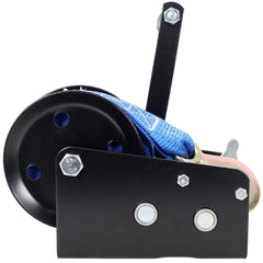 3500LBS Hand Winch,with 32.8FT Blue Strap,Black Shell,4.1:2.4:1 Gear Ratio Portable Winch,Two-Way Ratchet,Manual Operated Hand Crank Winch for Trailer, Boat or ATV Towing