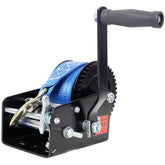 3500LBS Hand Winch,with 32.8FT Blue Strap,Black Shell,4.1:2.4:1 Gear Ratio Portable Winch,Two-Way Ratchet,Manual Operated Hand Crank Winch for Trailer, Boat or ATV Towing