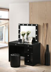 1pc Glam Contemporary Upholstered Round Swivel Vanity Stool Button Tufted Seat Black