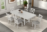 Contemporary 7pc Dining Set White Oak Table w Leaf 6x Side Chairs Cross Back Cushion Seat Chair