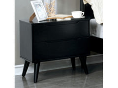 Mid-Century Modern Black Color 1pc Nightstand Bedroom Furniture Solid wood Round Tapered Legs 2-Drawers Bedside Table