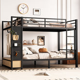 Full over Full size Metal Bunk Bed for Teens with Storage Shelves ,Drawers and Pegboard,Black