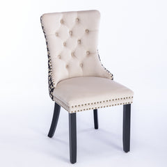 Classic Velvet Dining Chairs, High-end Tufted Solid Wood Contemporary Velvet Upholstered Dining Chair with Wood Legs Nailhead, SET OF 2,Beige and Patterned,SW2201BG