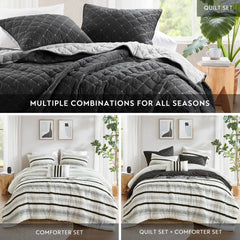 7 Piece Stripe Comforter and Quilt Set-Full/Queen