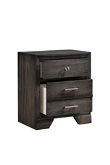 1pc Contemporary Dark Wood Grain Finish Metal Knobs Two-Drawers Nightstand Wooden Gray