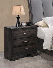 1pc Contemporary Dark Wood Grain Finish Metal Knobs Two-Drawers Nightstand Wooden Gray