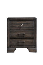 1pc Contemporary Dark Wood Grain Finish Metal Knobs Two-Drawers Nightstand Wooden Gray