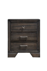 1pc Contemporary Dark Wood Grain Finish Metal Knobs Two-Drawers Nightstand Wooden Gray
