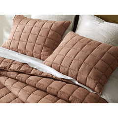 3-Piece Full/Queen Linen Garment Washed Quilt Set,Clay