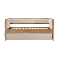 1pc Modern Daybed with Pull-out Trundle Beige Boucle Tufted Bedroom Living Room Transitional Style Furniture Natural Finish