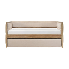 1pc Modern Daybed with Pull-out Trundle Beige Boucle Tufted Bedroom Living Room Transitional Style Furniture Natural Finish