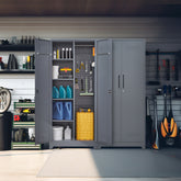 Gray And White Color Metal Lockers, Cleaning Tool Cabinets With Locking Doors, High Broom Tool Storage Cabinets, Adjustable Shelves, Large Cabinets For Kitchens, Offices, Shops.(72.8 Inches)