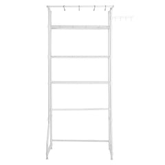 Over The Washer and Dryer Storage Shelf, 3 Tier Laundry Room Drying Rack with Hanger Rod and Hooks, Adjustable Over Washer and Dryer Shelves, Laundry Room Shelf Storage Space Saver, White
