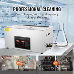 Ultrasonic Cleaner with Digital Timer & Heater, Professional Ultra Sonic Jewelry Cleaner, Stainless Steel Heated Cleaning Machine for Glasses Watch Rings Small Parts Circuit Board (22L)