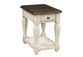 Antique White and Brown Chairside Table w/ Storage