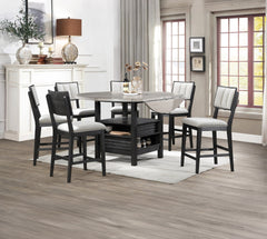 Set of 2 Light Gray Counter Height Dining Chair Fabric Upholstery High-back Dark Wooden Frames