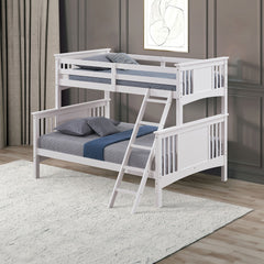 Modern Transitional Style Twin Over Full Bunk Bed With Ladder And White Finish