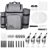 Beach Picnic Backpack Bag for 4 Person with Cooler Compartment Grey
