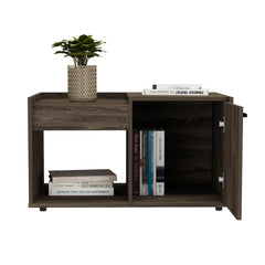 Coffee Table, One Open Shelf, Single Door Cabinet, Dark Walnut