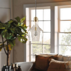 Bell Shaped Glass Pendant Gold/Clear Dia.13"