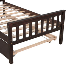 Twin Bed with Trundle, Platform Bed Frame with Headboard and Footboard, for Bedroom Small Living Space,No Box Spring Needed,Espresso(New SKU:W504P148534)