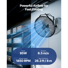 20 Inch Industrial Wall Mount Fan 3 Speed 4650 CFM for Garage Workshop